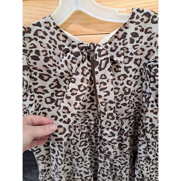La Ven Babydoll Leopard Print Dress With Ruffle Sleeves & Tie Back Size S NEW - Picture 6 of 12